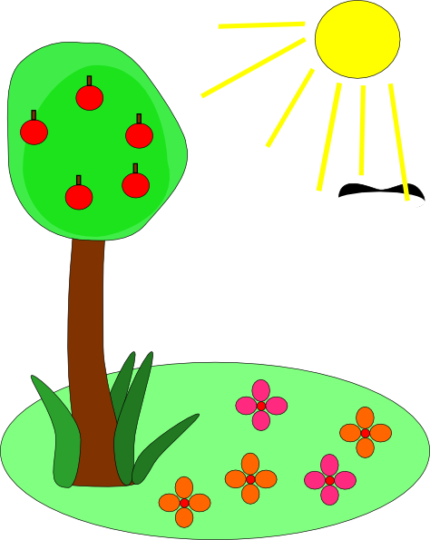 Sun Tree Flowers clip art Free Vector