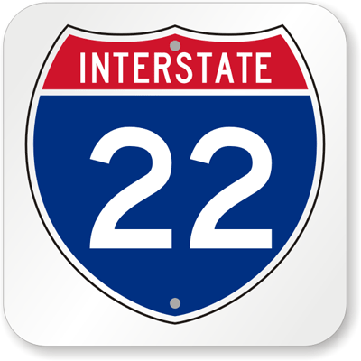Interstate 22 Sign - US Interstate Route Memorabilia, SKU: K-