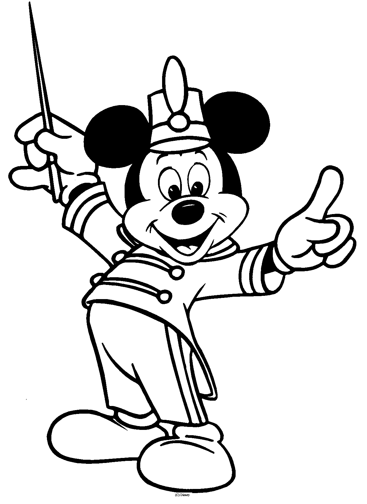 Black and white clipart of mickey mouse in a car