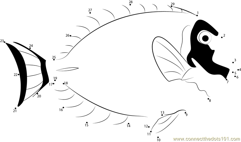 Powder Blue Surgeon Fish dot to dot printable worksheet - Connect ...