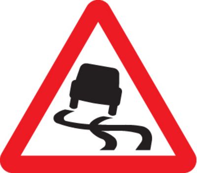 57880/57780 - UK Road Signs - Slippery road ahead 600mm tri
