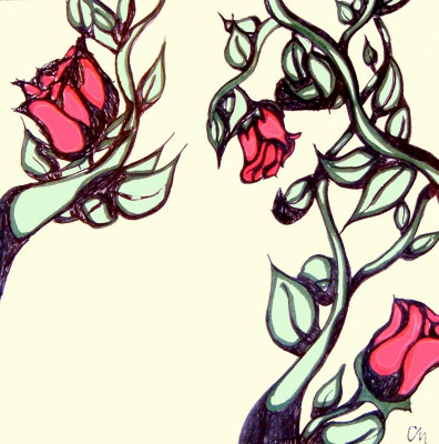 Horizontal Borders With Red And Pink Roses Green Vines Thorns ...