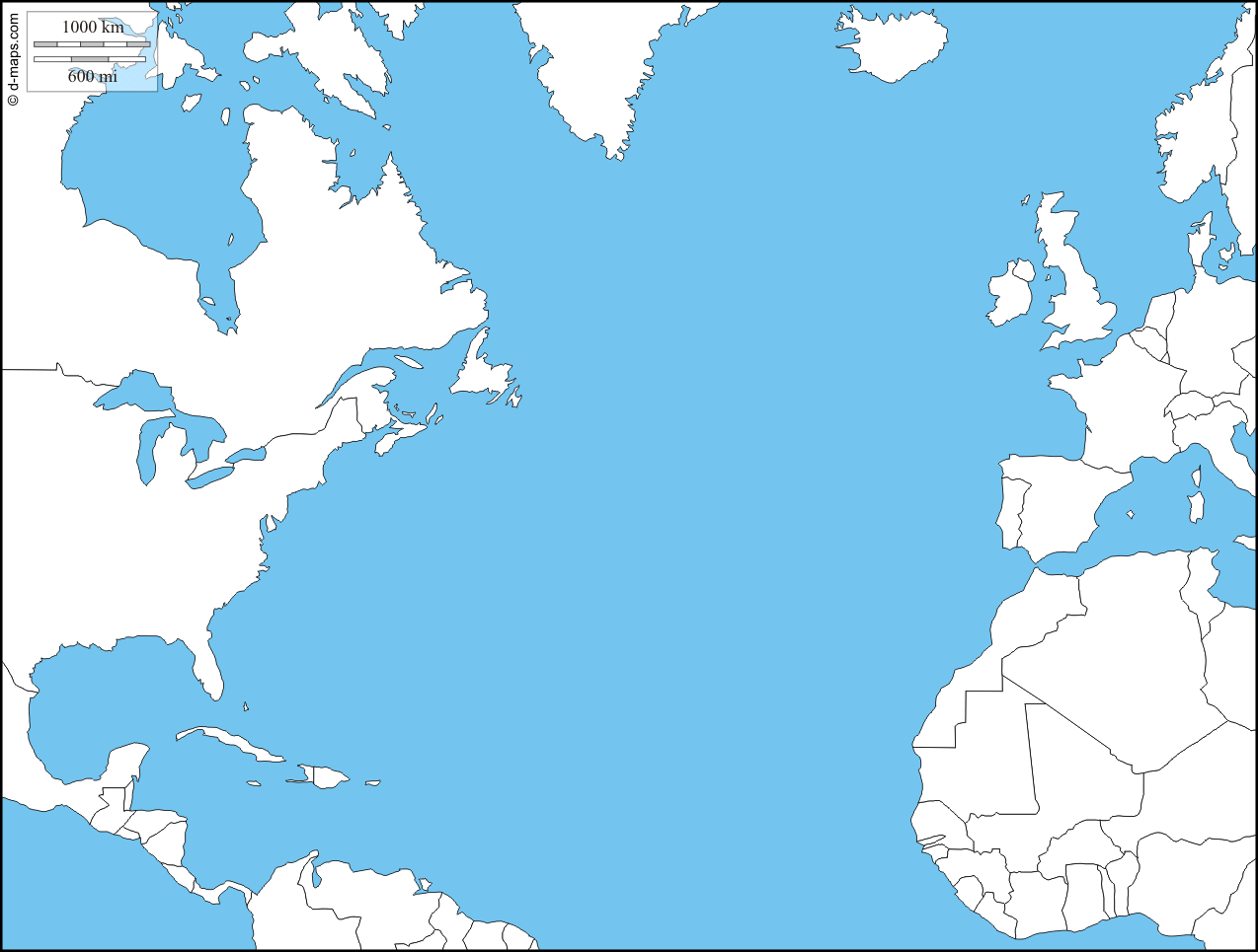 Northern Atlantic Ocean: free map, free blank map, free outline ...