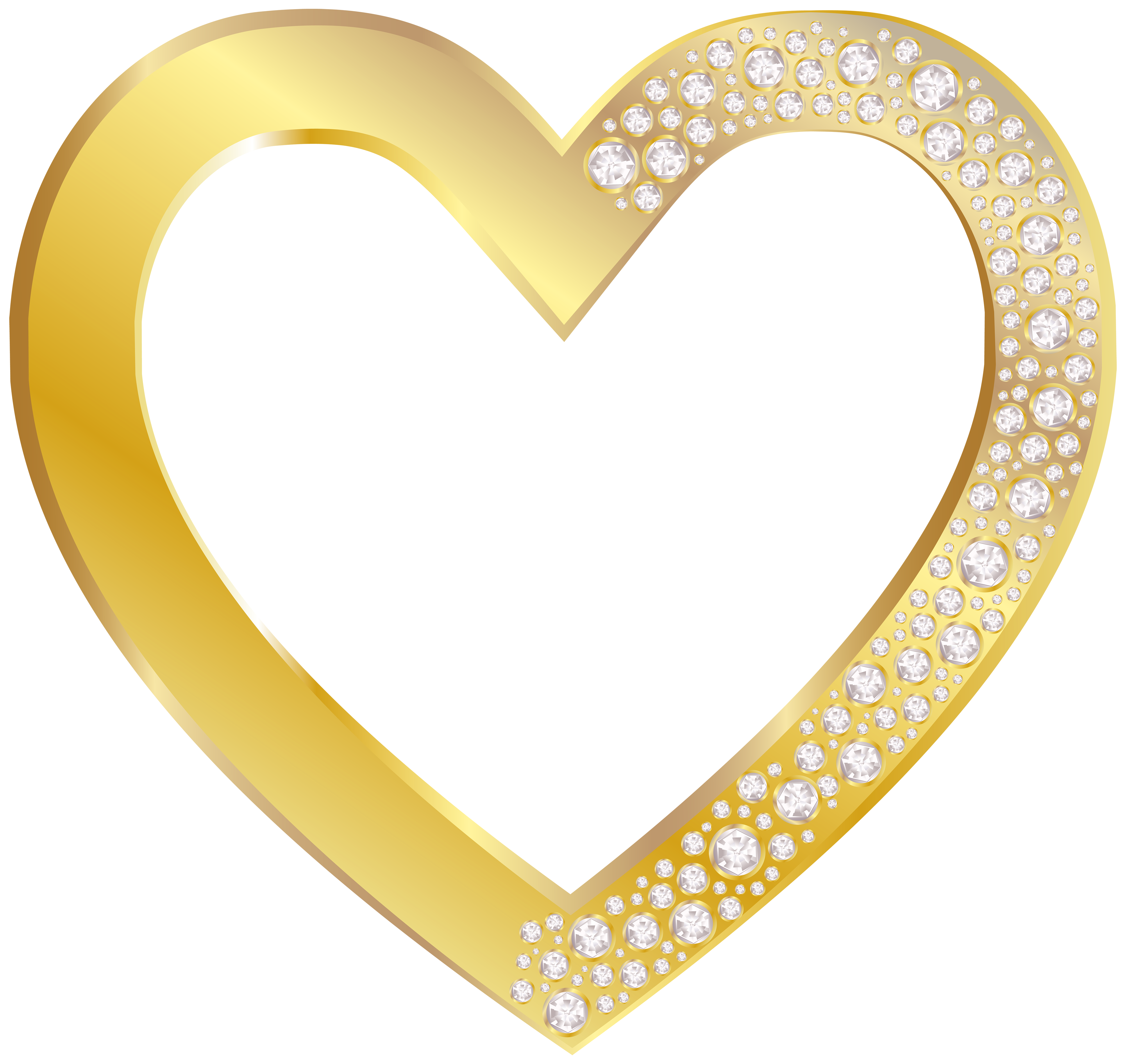 Gold Heart with Diamonds PNG Clip Art Image
