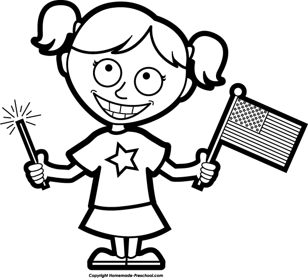 Girl with american flag clipart
