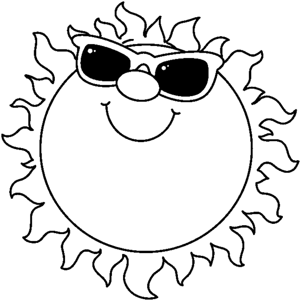 Black and white sun with sunglasses clipart clip art