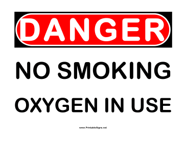 Printable Danger No Smoking Oxygen in Use Sign