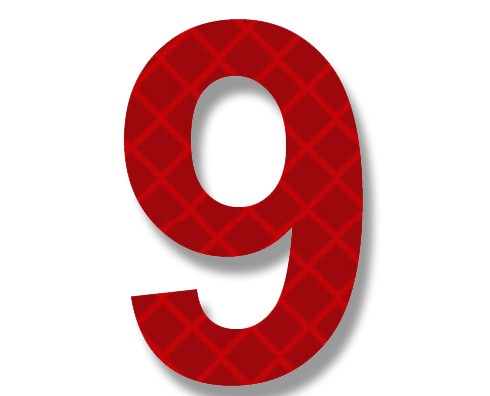 AfterGlow - Retroreflective 2 inch Number "9" - Red - Package of 10
