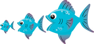 Fish Clipart Image: Three Blue Fish, Big and Small