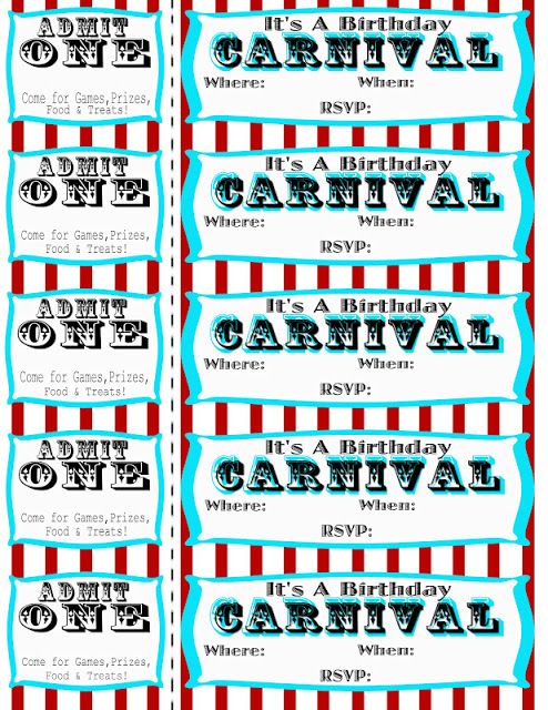 Carnival invitations, Birthdays and Parties
