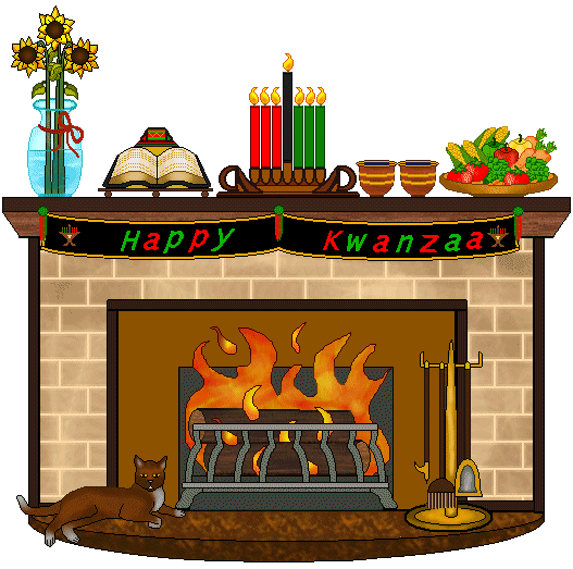 Fireplace Clip Art - Kwanzaa Decorated Fireplace