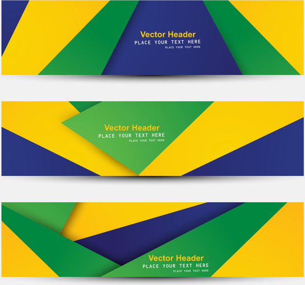 Brazil flag colors concept banner and header set stylish wave ...