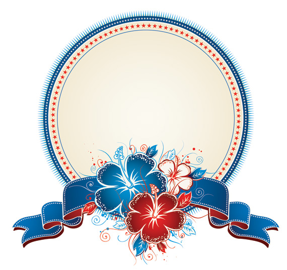 Bouquet of hibiscus and circle label vector | Seeker9.