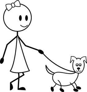 Cartoon Girl Walking Dog