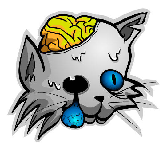 Zombie cat with exposed brain and eye Vector | Free Download