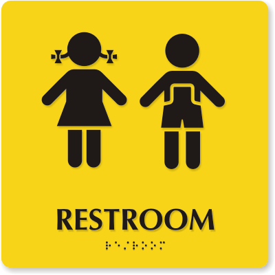 Yellow Unisex Pre-School Sign - Braille Restroom Sign, SKU - SE-