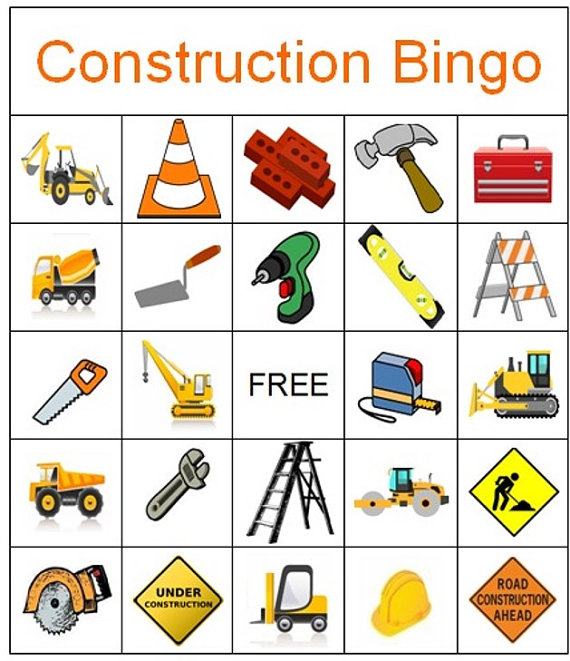 Construction Bingo Game Instant Download by coolcraftsandmore