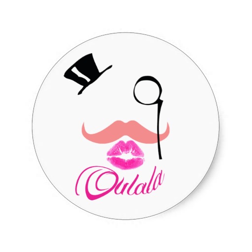 Funny pink moustache, monocle kiss & french oulala round stickers ...