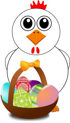 Funny Chicken with a basket full of Easter Eggs Vector clip art ...