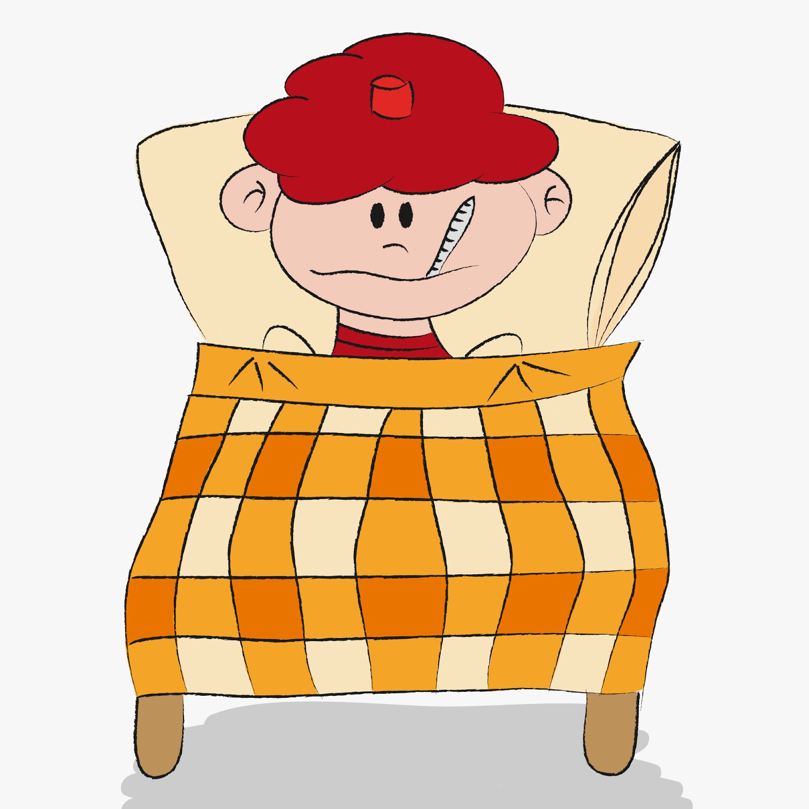 Sick kid in bed clipart