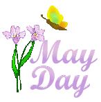 May Day clip art of flowers and butterflies with May Day titles