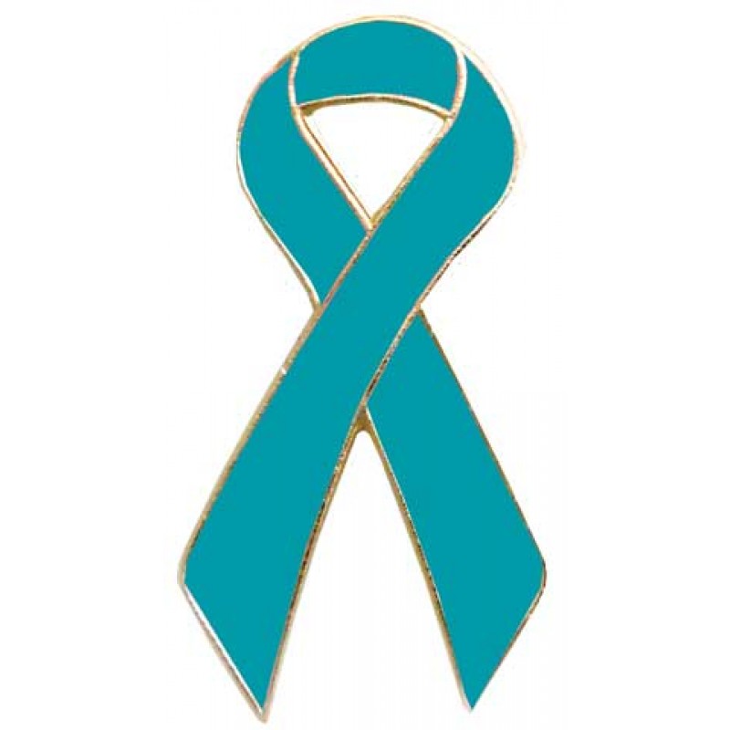 Teal ribbon for Ovarian Cancer Awareness. Enamel pin is 1.25 ...