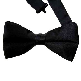 Formal Black Satin Banded Men's Bow Tie: Clothing