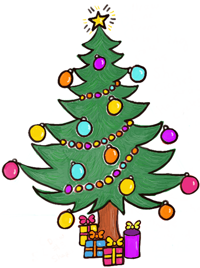 How to Draw a Christmas Tree with Gifts & Presents Under it - How ...