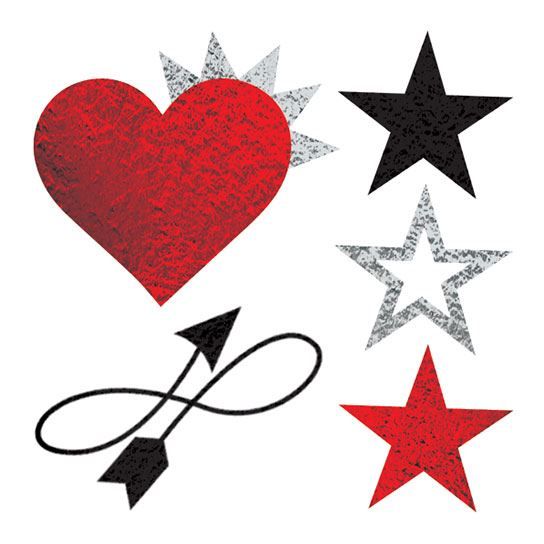 Foil Hearts & Stars Temporary Tattoo has sparkling colors