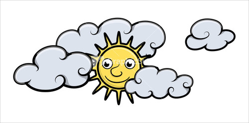 Cartoon Waves, Sun And Clouds - Cartoon Vector Illustration