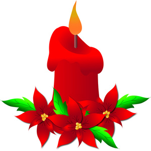 Candle Clipart Image - Christmas Candle with Poinsettias