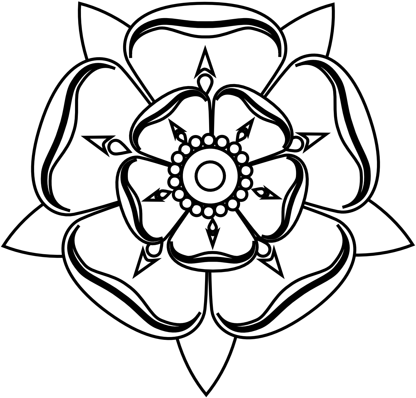 Clipartist Tudor Rose Black White Line Art Tattoo Tatoo Flower ...