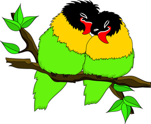 Lovebirds Clipart Image - Love Birds Snuggling on a Branch