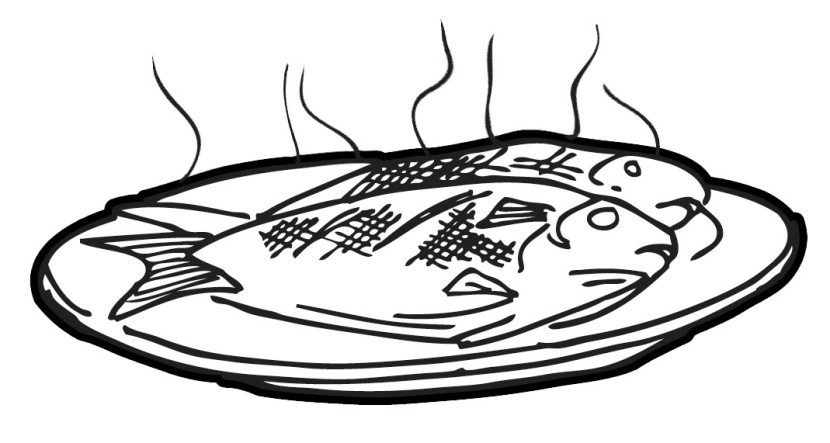 Fried fish food clipart black and white