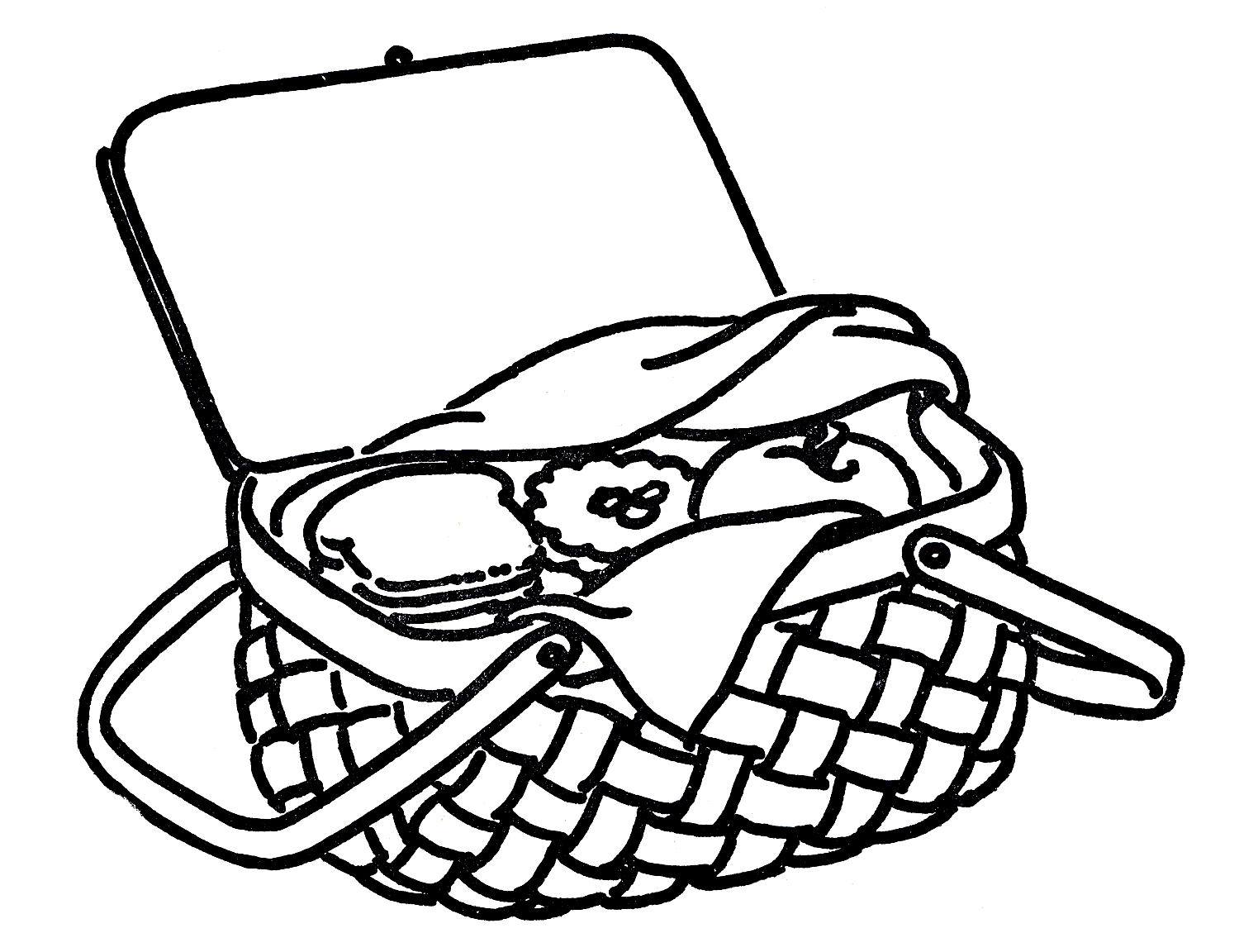 Vintage Line Art Drawing - Picnic Basket - The Graphics Fairy
