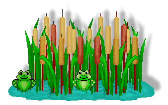 Frog Clipart - Two Frogs and Cattails in Water