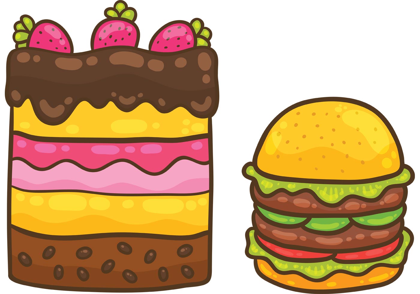 Free Burger Vector with Fries - Download Free Vector Art, Stock ...