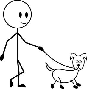 Dog Cartoon Clipart Image - Stick Figure Kid, a Boy Walking His Dog