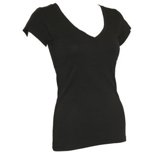 Ladies Black Plain T-Shirt Round V-Neck Cap Sleeves, Cotton ...