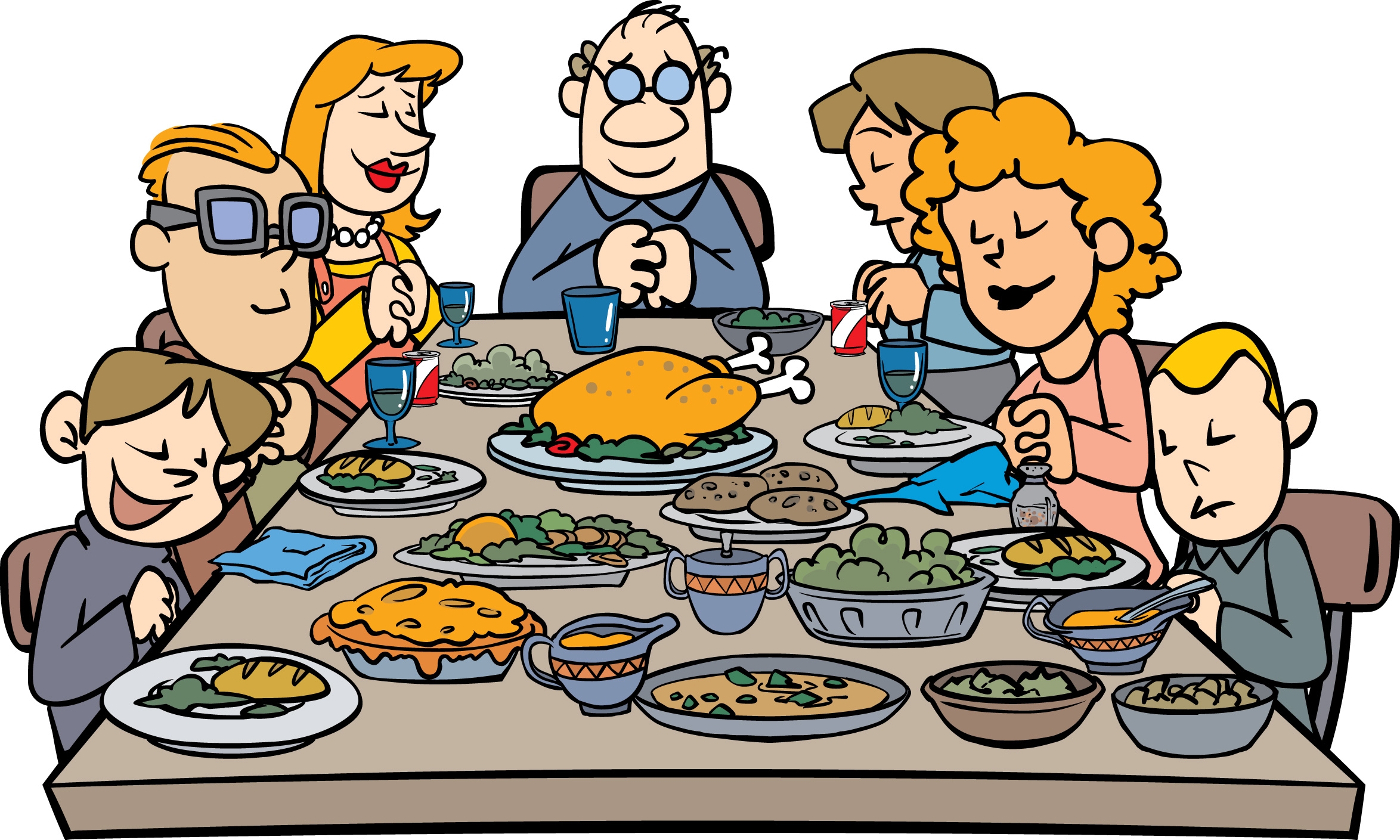 Family eating together clipart