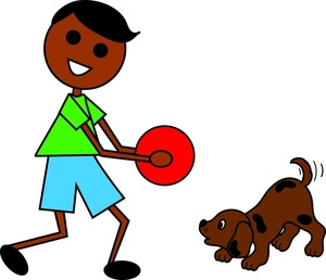 Kid Clipart Image - Little Hispanic Boy Playing Ball with His Puppy