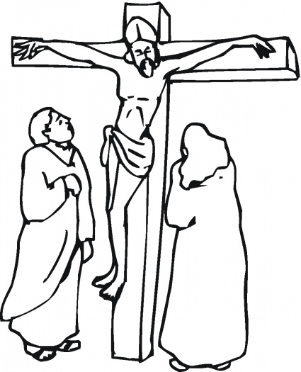 Jesus on the cross with two women coloring page | Super Coloring