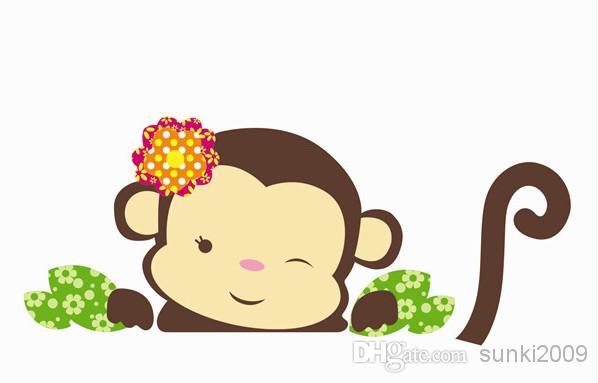 Two Cute Baby Monkeys Cartoon Wall Stickers Kid Room Style ...