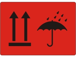 Package Handling Label with the symbols - This side up!; Keep dry!