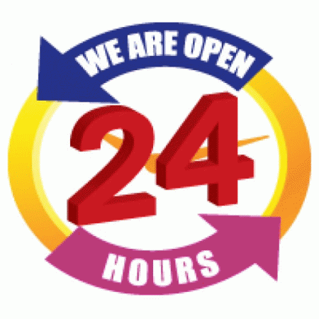 We Are Open 24 Hours Logo Vector (EPS) Download For Free
