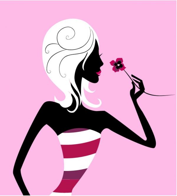 Fashion cartoon girl holding a flower vector material | My Free ...