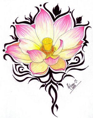 Tribal Pink Lotus Flower Tattoo designs