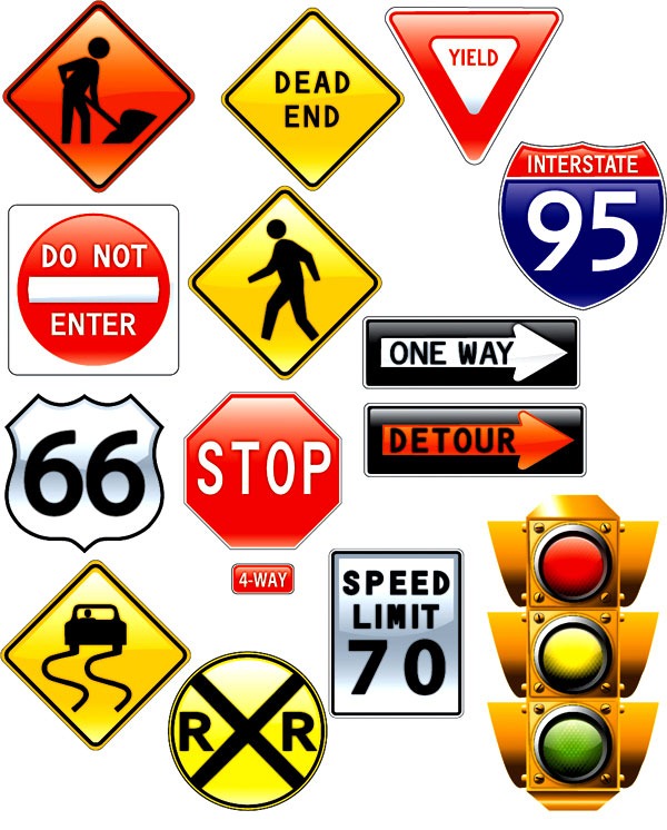 A variety of traffic safety signs – vector material | My Free ...