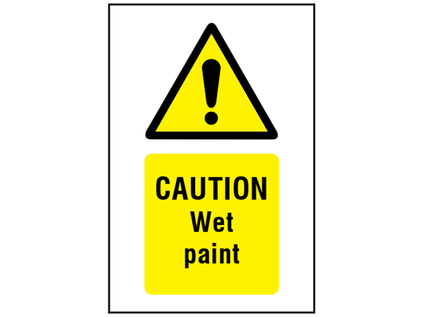 Caution Wet paint symbol and text safety sign. | WS1070 | Label Source