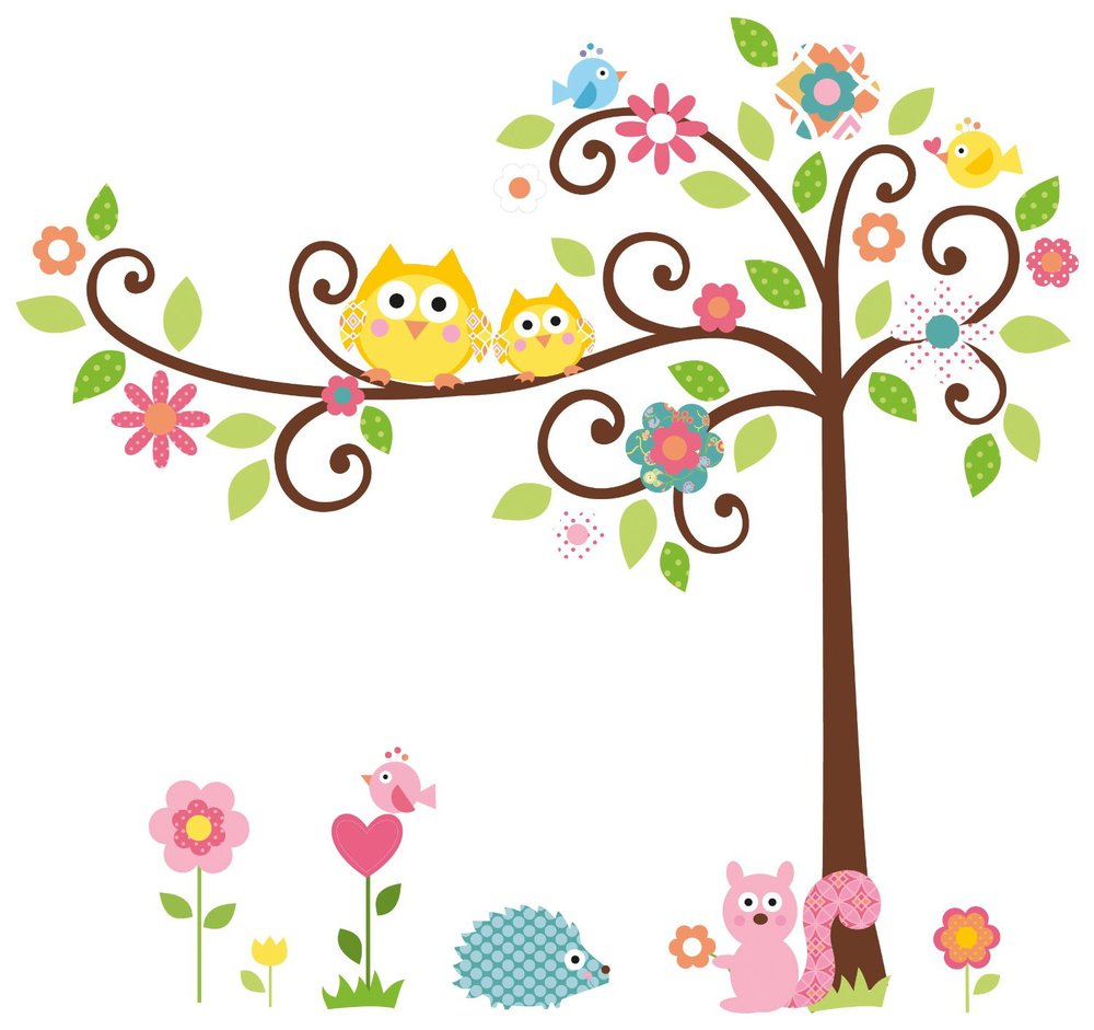 Cute Owl Scroll Tree Branch 3D Wall Decals Removable decoration ...